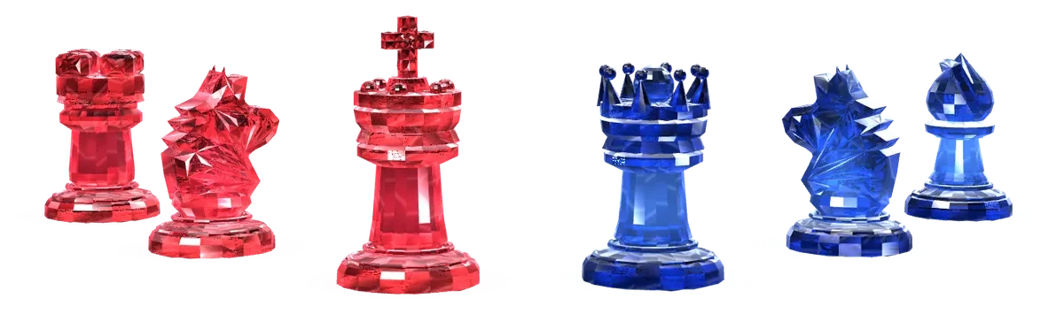 Red and blue jewel chess pieces